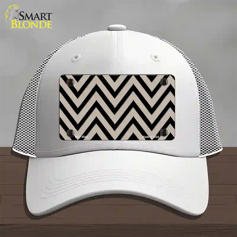 Tan Black Chevron Novelty License Plate Hat Mesh / White