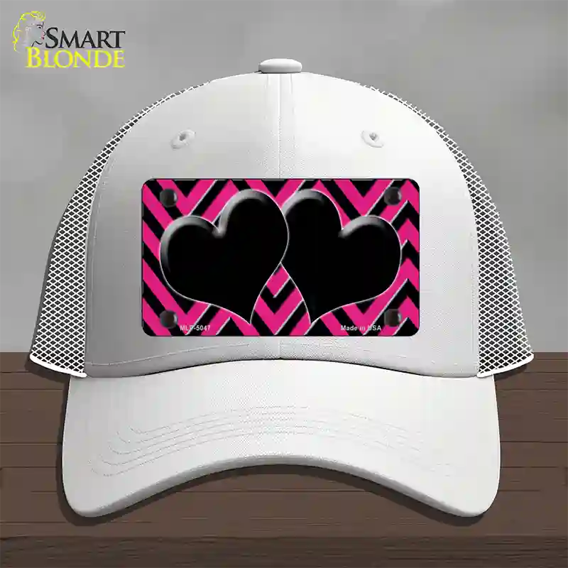 Pink Black Chevon Hearts Novelty License Plate Hat Mesh / White