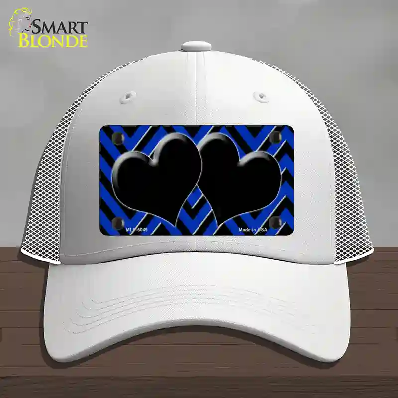 Blue Black Chevon Hearts Novelty License Plate Hat Mesh / White