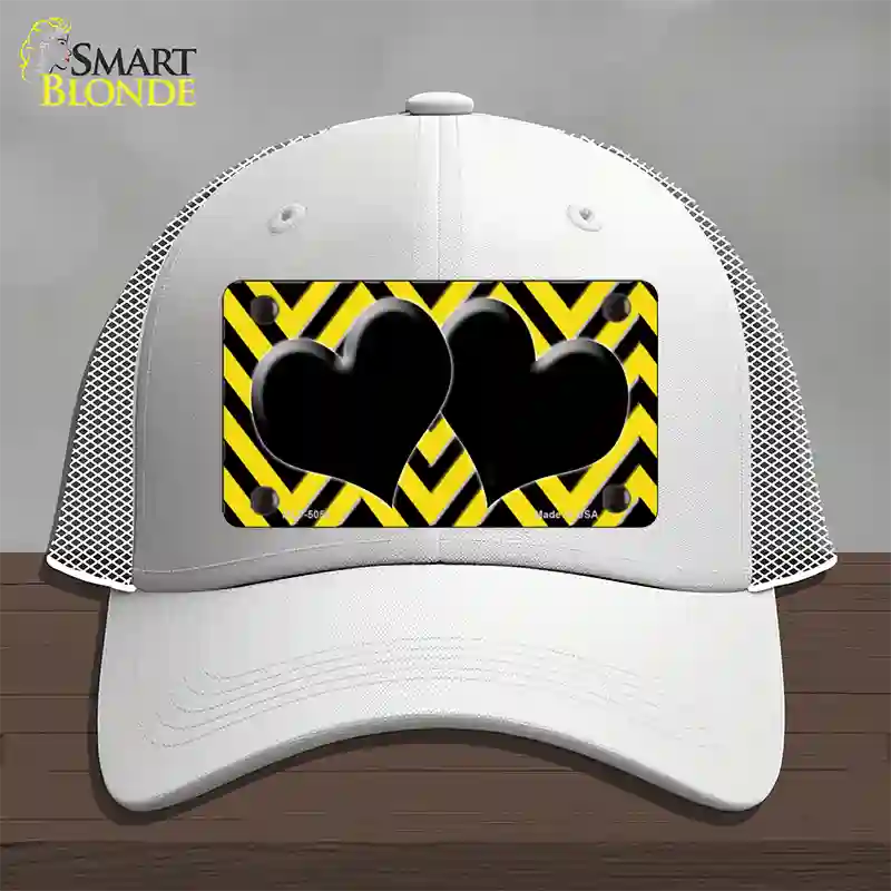 Yellow Black Chevon Hearts Novelty License Plate Hat Mesh / White