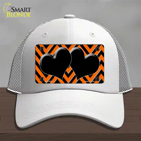 Orange Black Chevon Hearts Novelty License Plate Hat Mesh / White