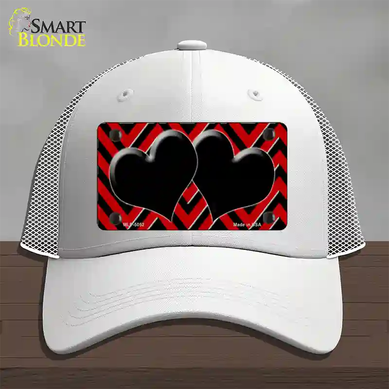 Red Black Chevon Hearts Novelty License Plate Hat Mesh / White