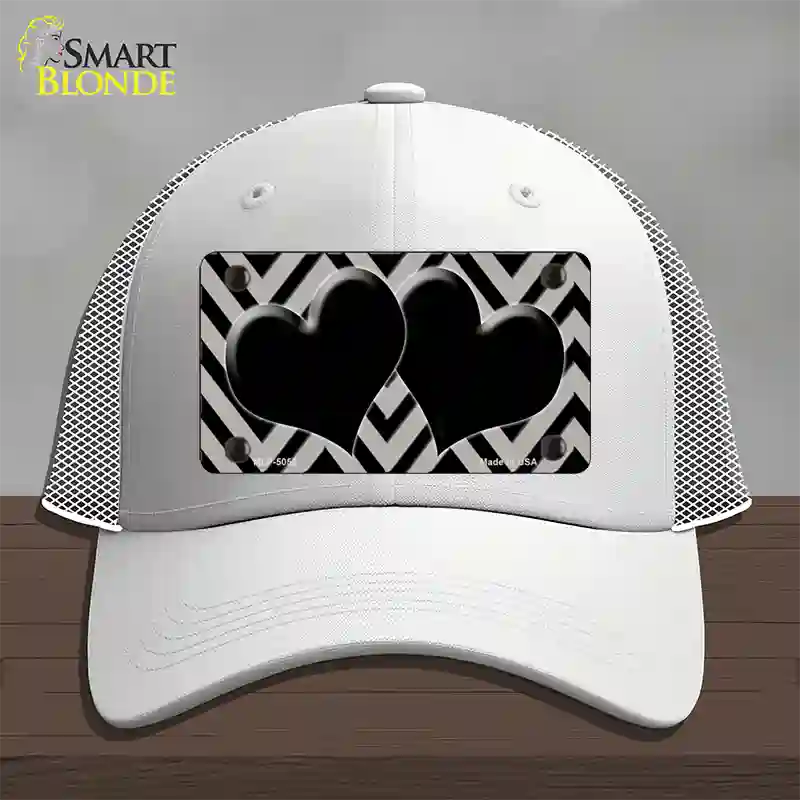 Grey Black Chevon Hearts Novelty License Plate Hat Mesh / White