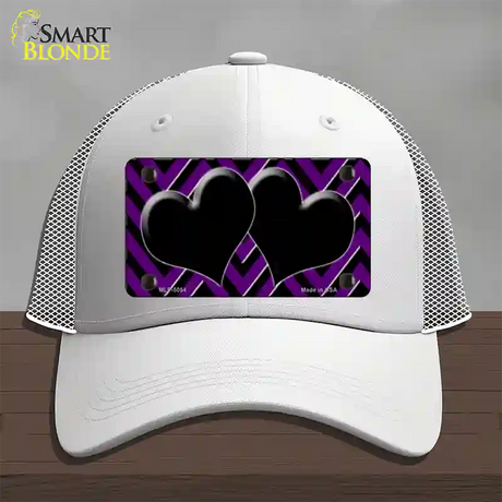 Purple Black Chevon Hearts Novelty License Plate Hat Mesh / White