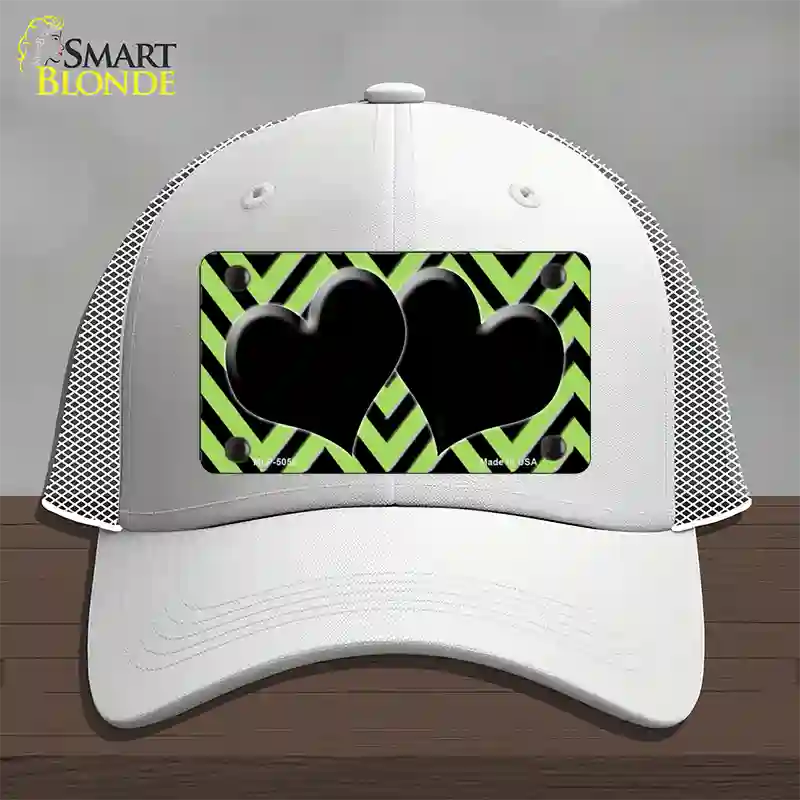 Lime Green Black Chevon Hearts Novelty License Plate Hat Mesh / White