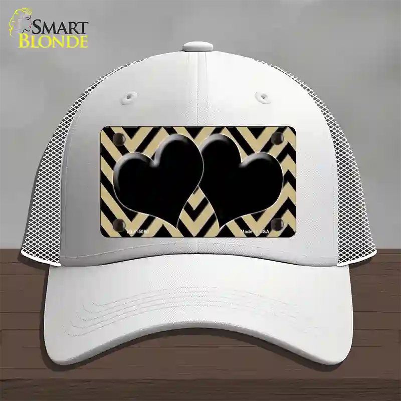 Gold Black Chevon Hearts Novelty License Plate Hat Mesh / White