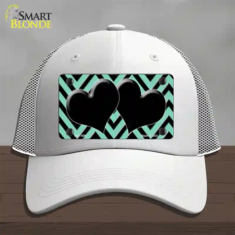 Mint Black Chevon Hearts Novelty License Plate Hat Mesh / White