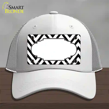 White Black Chevron Scallop Novelty License Plate Hat Mesh / White