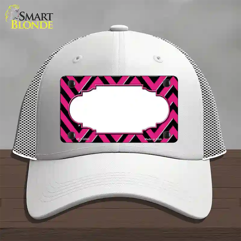 Pink Black Chevron Scallop Novelty License Plate Hat Mesh / White