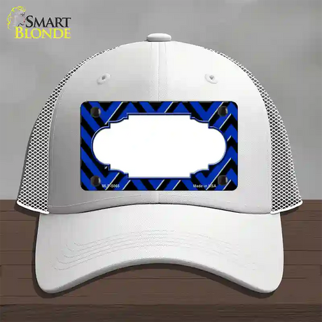 Blue Black Chevron Scallop Novelty License Plate Hat Mesh / White