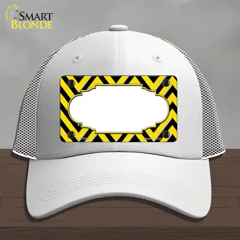 Yellow Black Chevron Scallop Novelty License Plate Hat Mesh / White