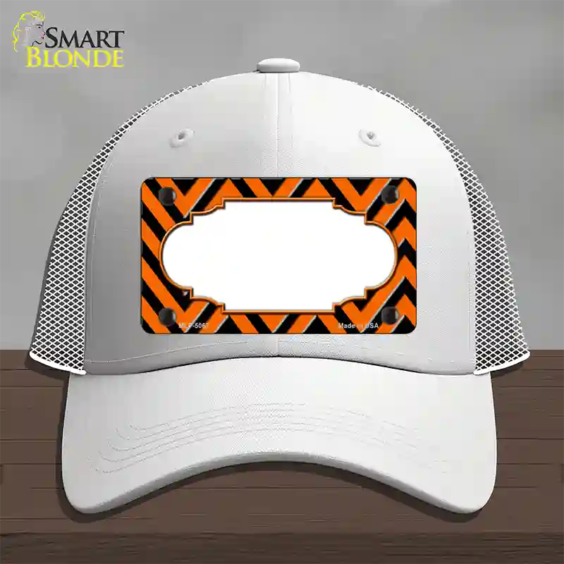 Orange Black Chevron Scallop Novelty License Plate Hat Mesh / White