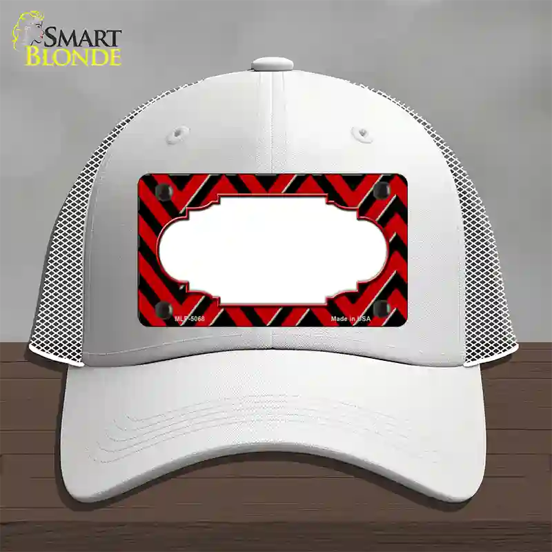 Red Black Chevron Scallop Novelty License Plate Hat Mesh / White