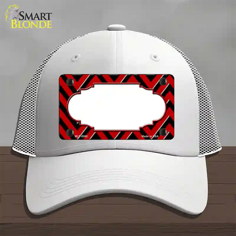 Red Black Chevron Scallop Novelty License Plate Hat Mesh / White