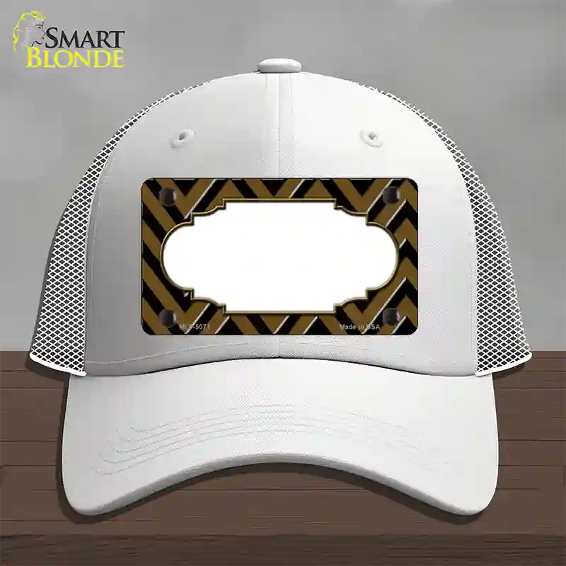 Brown Black Chevron Scallop Novelty License Plate Hat Mesh / White