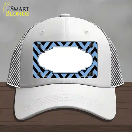 Light Blue Black Chevron Scallop Novelty License Plate Hat Mesh / White