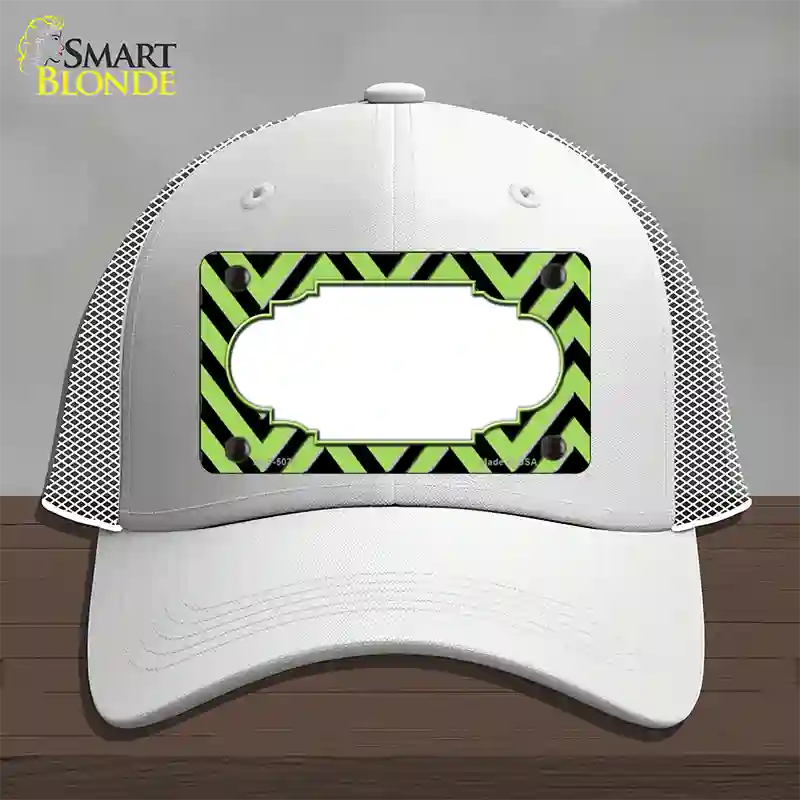 Lime Green Black Chevron Scallop Novelty License Plate Hat Mesh / White