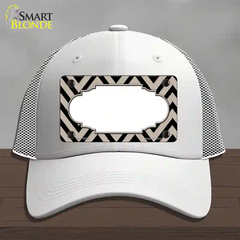 Tan Black Chevron Scallop Novelty License Plate Hat Mesh / White