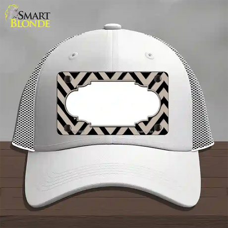 Tan Black Chevron Scallop Novelty License Plate Hat Mesh / White