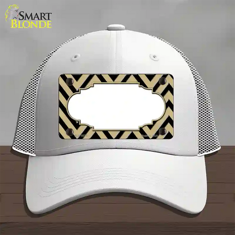 Gold Black Chevron Scallop Novelty License Plate Hat Mesh / White