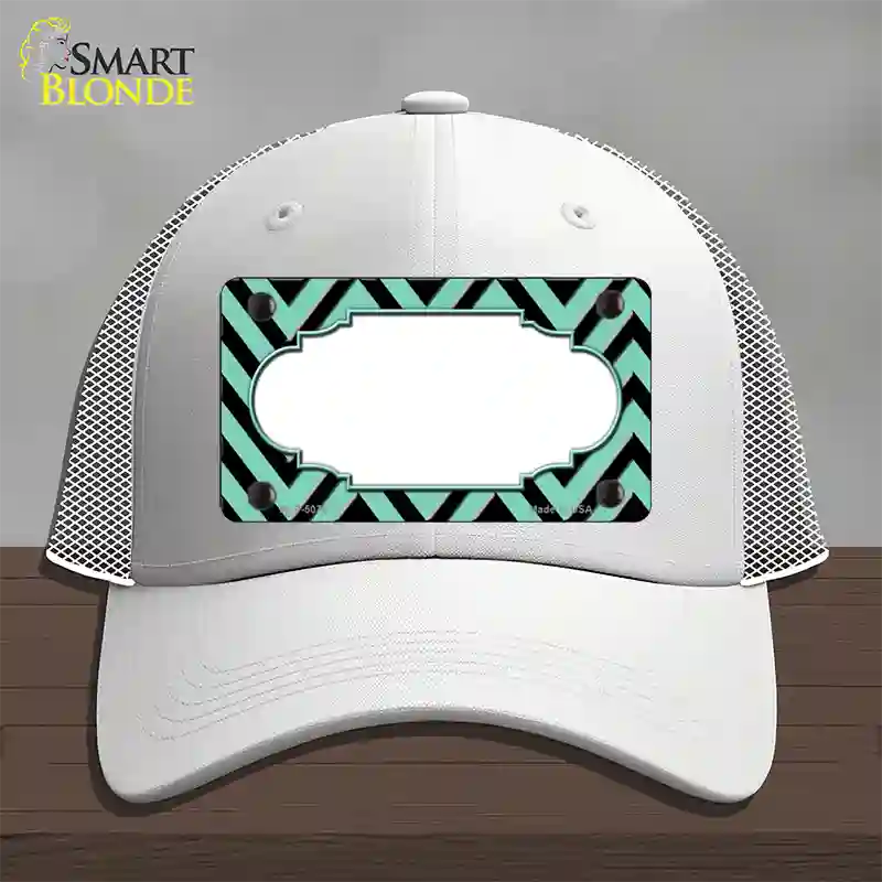 Mint Black Chevron Scallop Novelty License Plate Hat Mesh / White