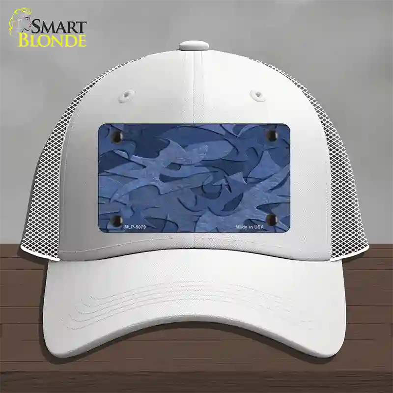 Camouflage Solid Blue Novelty License Plate Hat Mesh / White