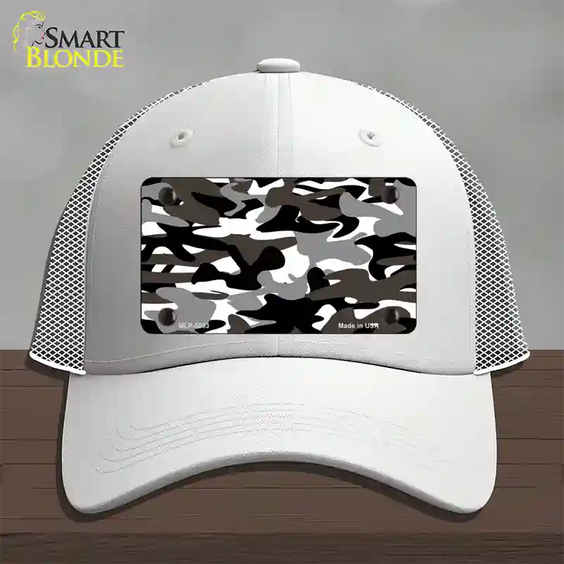 Black And White Camouflage Novelty License Plate Hat Mesh / White