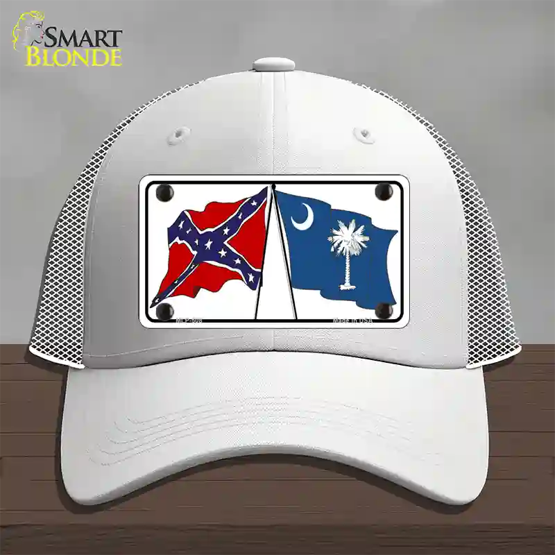 Confederate South Carolina State Flag Novelty License Plate Hat Mesh / White