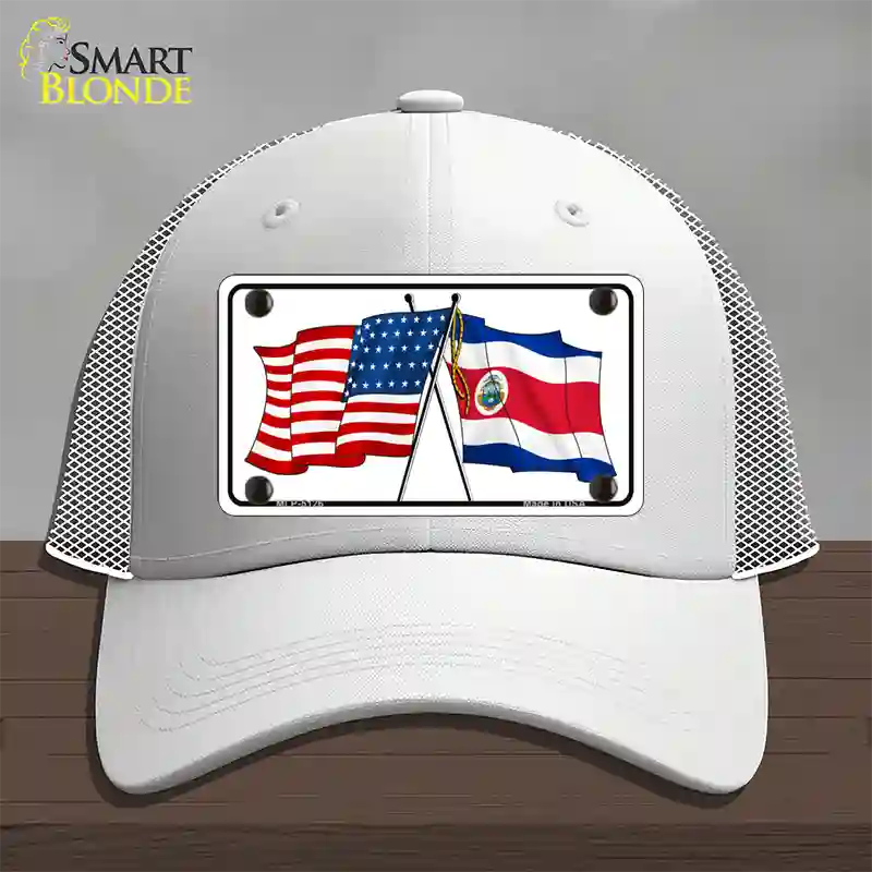 United States Costa Rica Crossed Flags Novelty License Plate Hat Sign Mesh / White