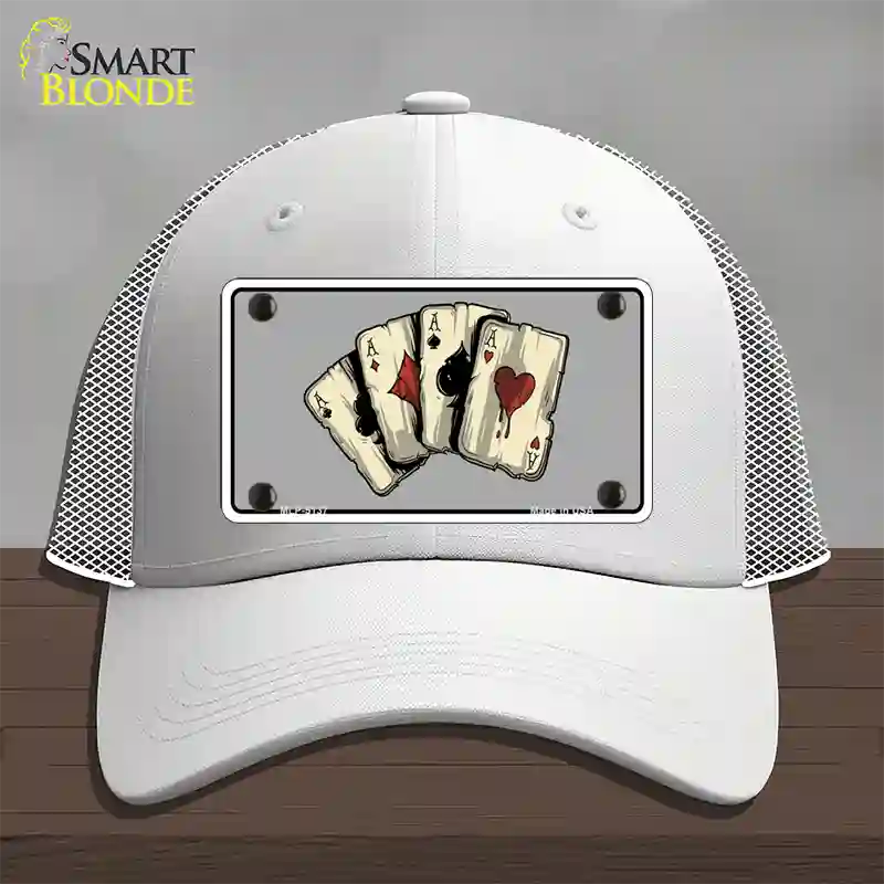 Four Aces Cards Novelty License Plate Hat Mesh / White