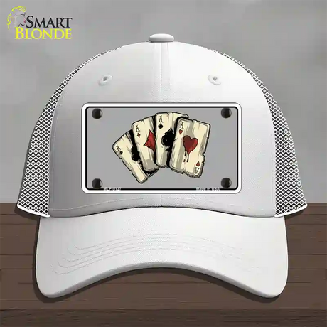 Four Aces Cards Novelty License Plate Hat Mesh / White