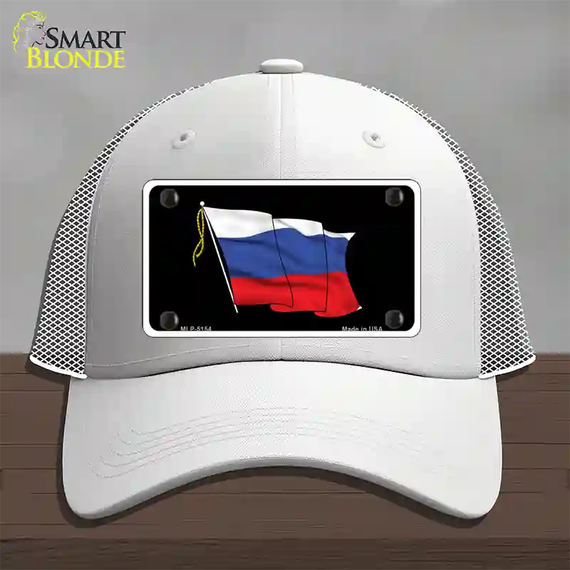 Russian Waving Flag Novelty License Plate Hat Mesh / White