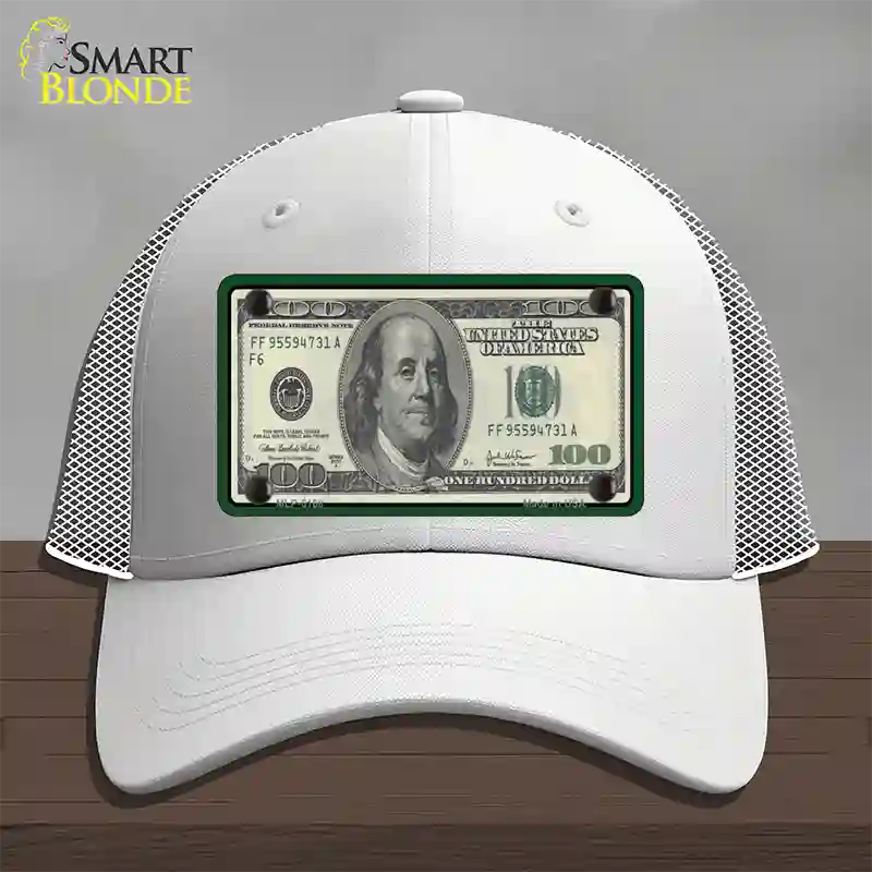 $100 Bill Novelty License Plate Hat Mesh / White