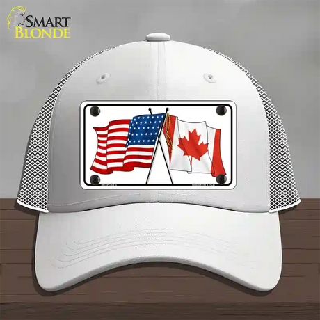 United States Canadian Flag Novelty License Plate Hat Mesh / White