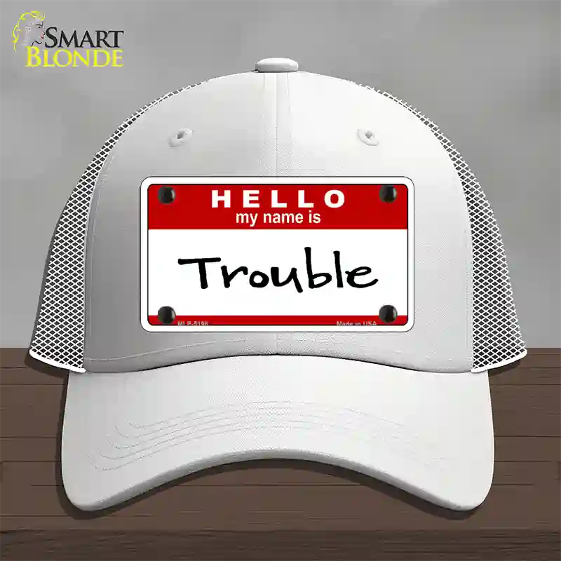 Trouble Novelty License Plate Hat Mesh / White