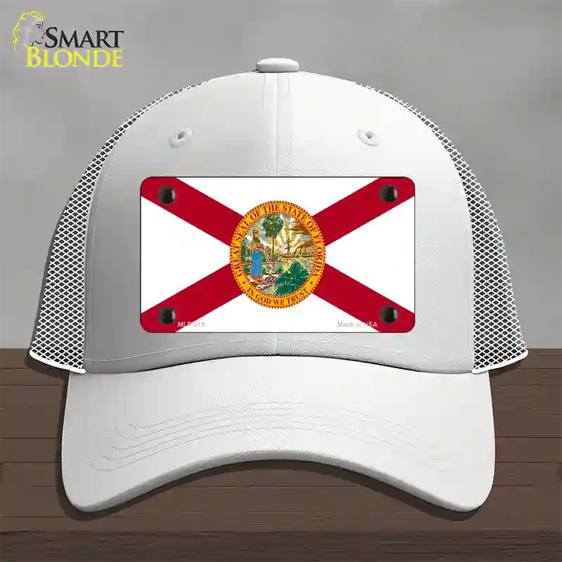 Florida State Flag Novelty License Plate Hat Mesh / White