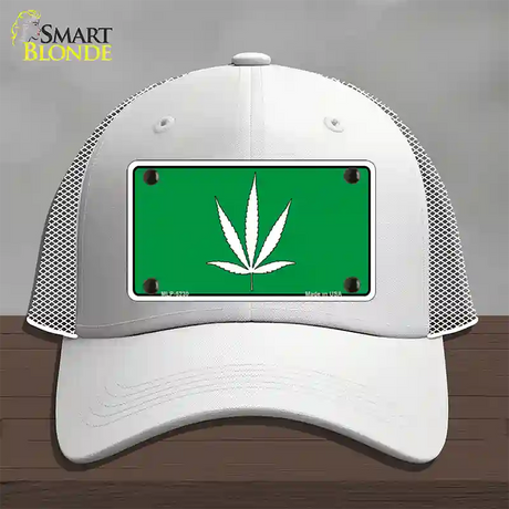 Marijuana Leaf Novelty License Plate Hat Mesh / White