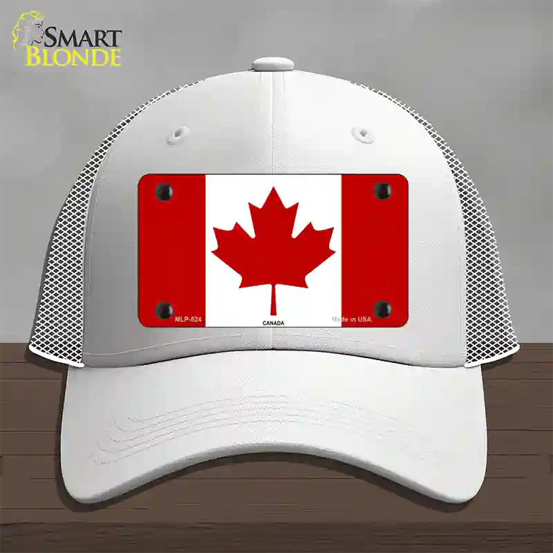 Canadian Flag Novelty License Plate Hat Mesh / White