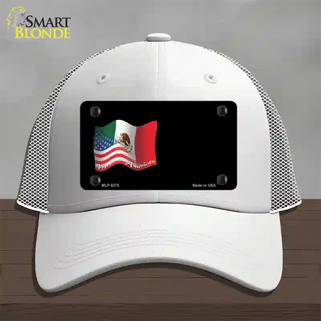 Mexican American Flag Offset Novelty License Plate Hat Mesh / White