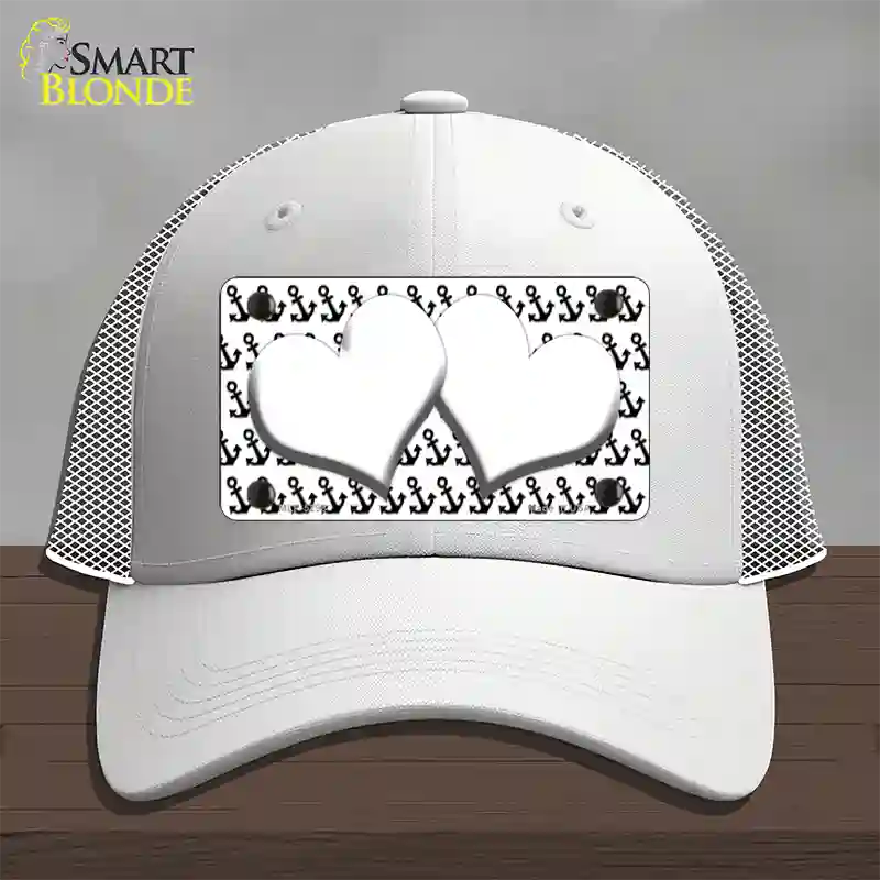 White Black Anchor White Heart Center Novelty License Plate Hat Mesh / White