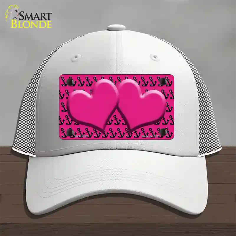 Pink Black Anchor Pink Heart Center Novelty License Plate Hat Mesh / White