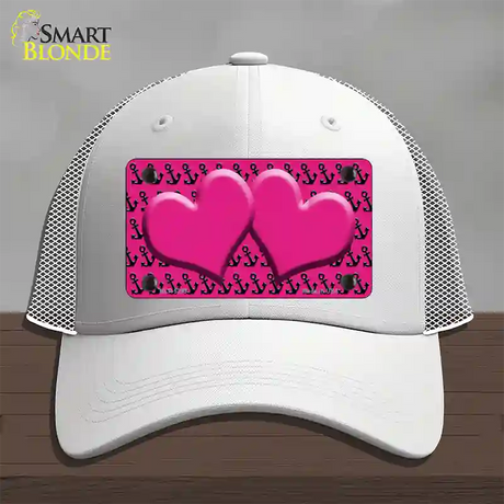 Pink Black Anchor Pink Heart Center Novelty License Plate Hat Mesh / White