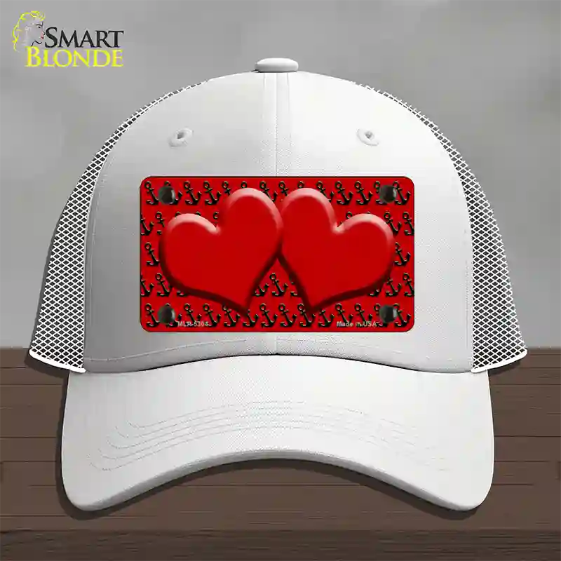 Red Black Anchor Red Heart Center Novelty License Plate Hat Mesh / White