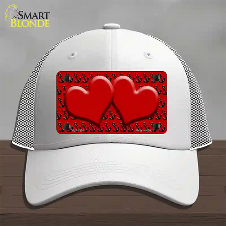 Red Black Anchor Red Heart Center Novelty License Plate Hat Mesh / White