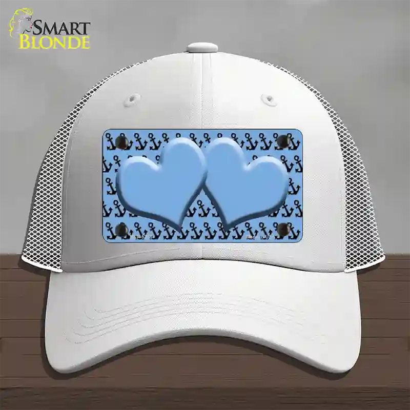 Light Blue Black Anchor Light Blue Heart Center Novelty License Plate Hat Mesh / White