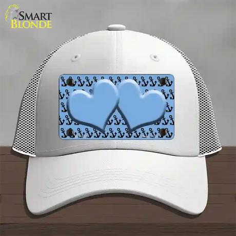 Light Blue Black Anchor Light Blue Heart Center Novelty License Plate Hat Mesh / White