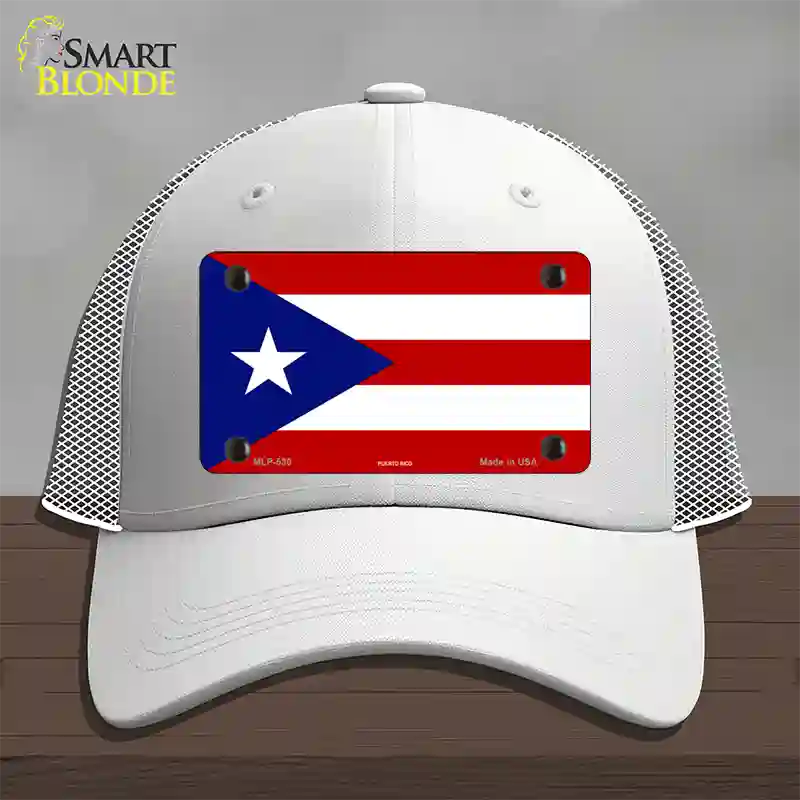 Puerto Rico Flag Novelty License Plate Hat Mesh / White