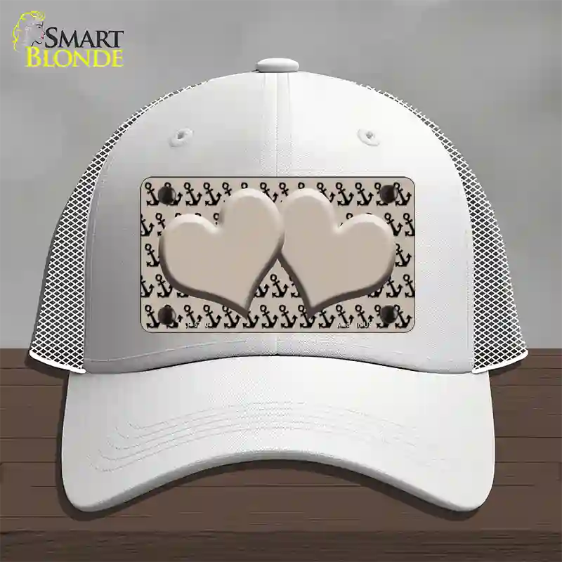 Tan Black Anchor Tan Heart Center Novelty License Plate Hat Mesh / White