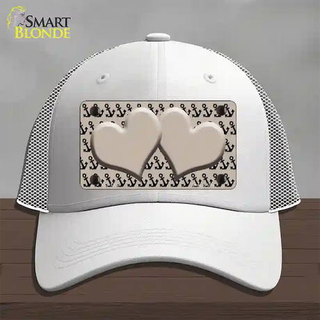 Tan Black Anchor Tan Heart Center Novelty License Plate Hat Mesh / White