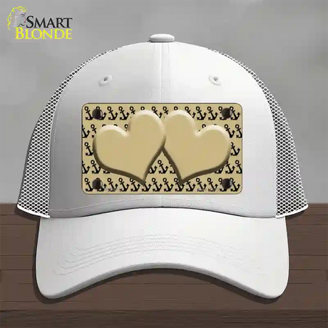 Gold Black Anchor Gold Heart Center Novelty License Plate Hat Mesh / White